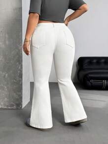 SHEIN ICON Plus Size Casual Versatile Solid Color Slim-Fit Flared Jeans - White - View 2