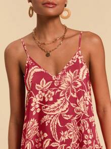 Travachic 女式编织复古印花荷叶边下摆吊带迷你连衣裙