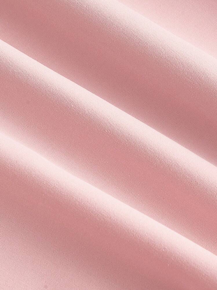 SHEIN MOD Pink Fishbone Pattern Short Sleeve Mid-Length Dress,Office Outfits For Women,Casual,Vacation Dress,Boho,Work Clothes Women, Wedding Guest Dress - Pink - View 4