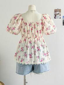 SHEIN WYWH Áo cánh tay loe cổ gà mùa xuân cỡ lớn cho nữ - Nhiều màu - Xem 2