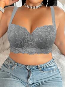 LustreForm 1pc Plus Size Lace Supportive Wireless Underwire Lift & Enhance Seamless Lingerie Bra - Grey - View 7