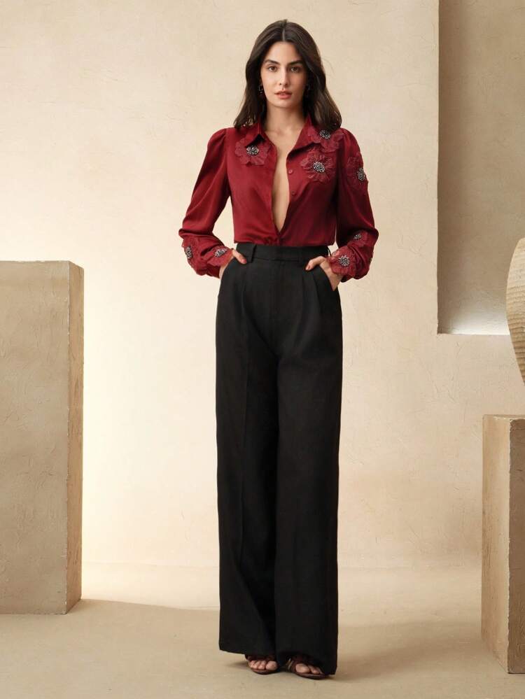 Elegant, Vacation, Holiday, Festival, Date Night French Style Long Sleeve Floral Peplum Blouse, Autumn/Spring, Flattering And Versatile