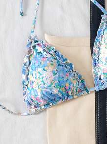 Swim Mod 2pcs Women Elegant Ruched Halter Bikini Swimsuit Set For Summer Beach Vacation - Multicolor - View 4