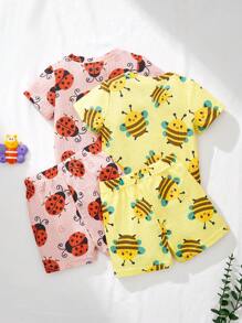 SHEIN 6pcs Infant/Toddler Unisex Cute Bug Ladybug & Bee Pattern Soft Knitted Clothing Set,Pastel Yellow,Summer,Casual,Family Matching For 3M-3Y Babies Wear - Multicolor - View 2