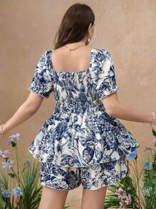 Flirla Elegant Fashionable Sexy V-Neck Ditsy Floral Jumpsuit, Slim Fit Long Sleeve Women's Outfit, Summer New Arrival