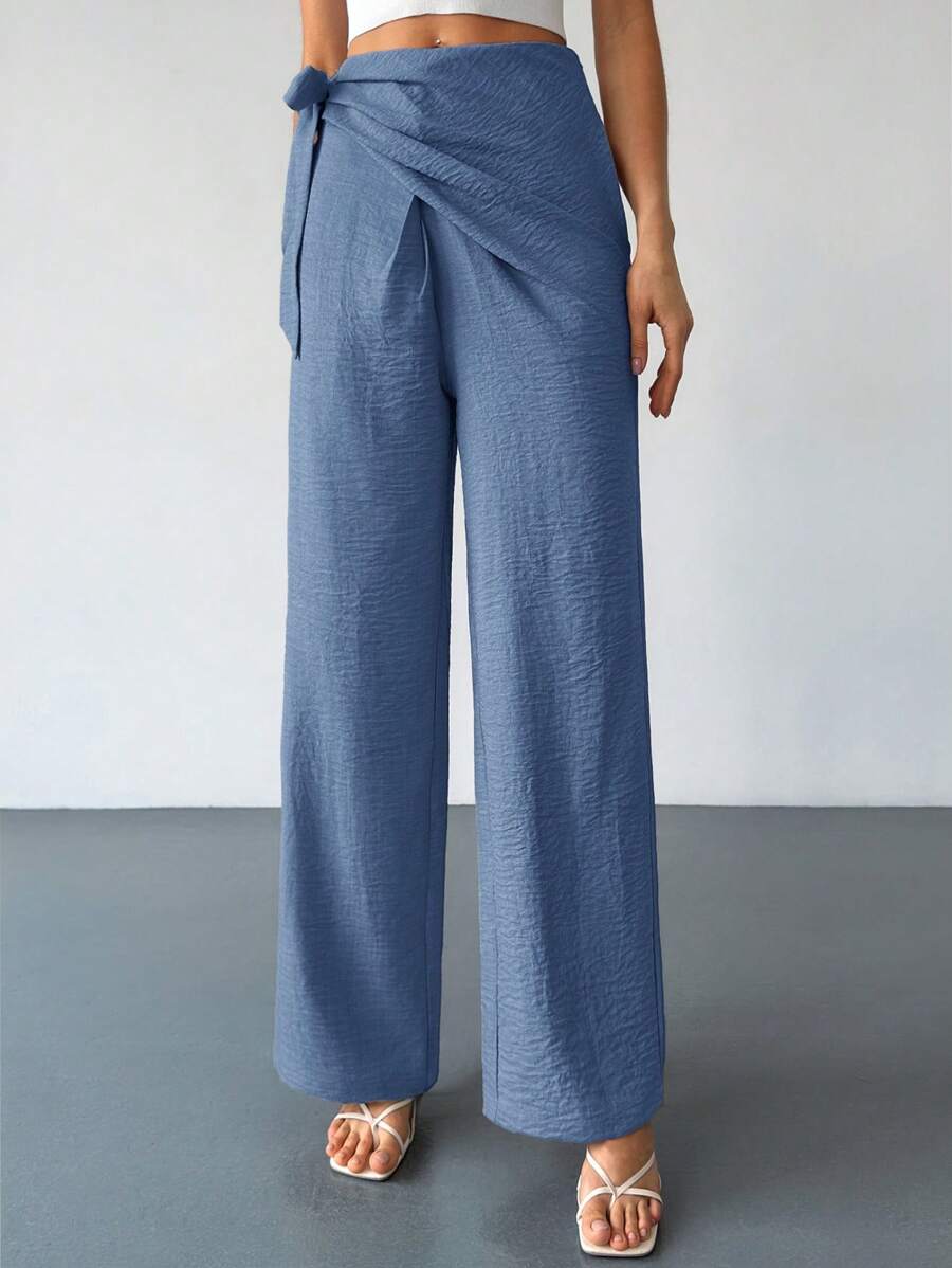 Firerie 女士仿亚麻系带高腰阔腿裤，仿亚麻裤，波西米亚风裤，优雅/通勤/日常/商务/度假/休闲