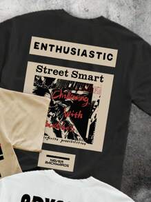 SHEIN 3pcs/Set Teens Boys' Casual Crew Neck Short Sleeve T-Shirts In White, Black, And Khaki, Suitable For Summer