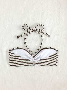 Swim Mod Holiday Beach Striped Halter Bikini Top - Multicolor - View 2