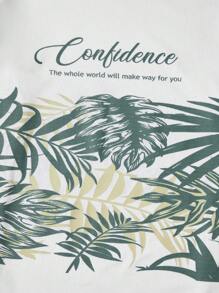 RueChic Men Tropical & Slogan Graphic Tee & Drawstring Waist Shorts - Multicolor - View 3