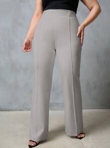 EURMUSE Plus High Waist Flare Leg Suit Pants - Grey - View 5