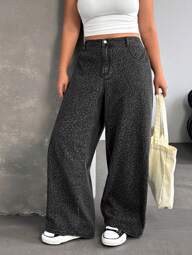 SHEIN ICON Y2K Streetwear Casual Plus Size Leopard Print Baggy Jeans