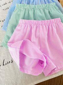 SHEIN LMoss Kids 女童条纹宽松短裤三件套 - 藍色 - 查看 7