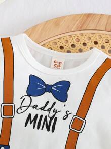 Cozy Pixies Baby Boy Bib Pattern Soft Knit Crew Neck Bodysuit - White - View 4