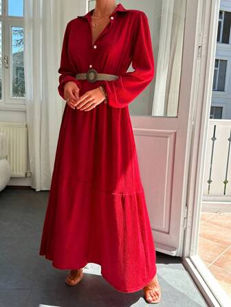 Hemdkleid mit Laternenärmeln, Rüschenbesatz, Gürtel,