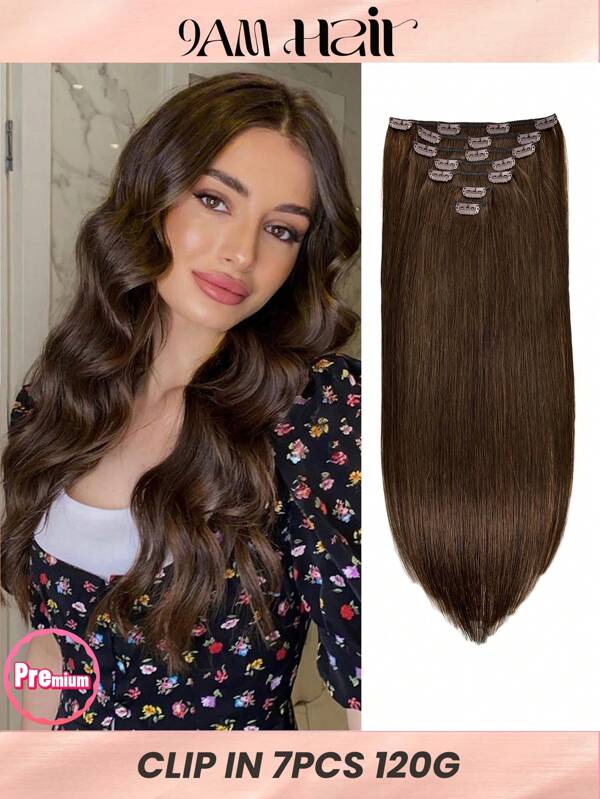 Extensiones de cabello natural de alta calidad con clips, 120g 7 piezas, color marrón oscuro #2
