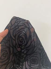 Slaydiva 适合派对、情人节的优雅性感紧身衣，修身纯黑色露肩网眼面料，心形金属装饰镂空设计，加大码，春夏秋季 - 黑色 - 查看 8