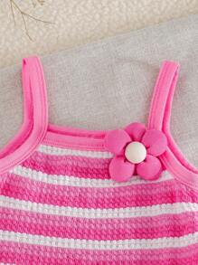 Cozy Pixies Baby Girl Colorful Striped Camisole Top And Elastic Waist Shorts 2pcs Set
