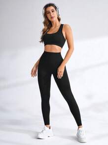 Seamluxe SHEIN Sport Legginsy do jogi Bezszwowe legginsy treningowe wyszczuplające brzuch z szerokim paskiem podnoszącym tyłek