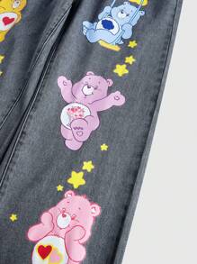 ROMWE X Care Bears 女士休闲熊印花口袋牛仔裤 - 灰色 - 查看 4