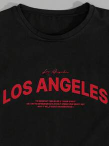 RueChic Men Letter Print Regular T-Shirt & Pants Two-Piece - Red - View 3