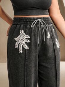 Anewsta Pantaloni primaverili taglie forti, con motivo a fiocco di neve, lavorazione pesante, stampa a caldo di diamanti, eleganti e versatili, adatti per primavera, estate, abbigliamento casual, festival, brunch, vacanze, eventi eleganti