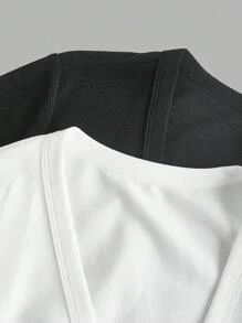 SHEIN EZwear 2 piezas Chaqueta de manga corta de apertura delantera para mujer de talla grande en negro y blanco