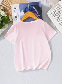 Tween Girls' Cherry Print Short Sleeve Casual T-Shirt, Summer - Baby Pink - View 2