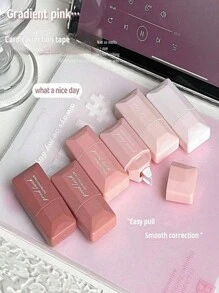 SHEIN 6pcs/Set Pink Correction Tape,Correction Tape Set With Ins Style, Colorful, Japanese, Small Size, High Capacity, Cute, Mini, Silent, Mori Style, Back To School.
