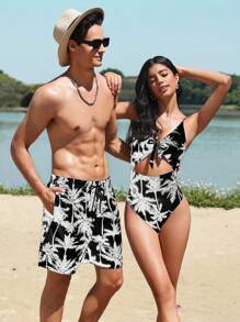 Manfinity VDAYZ Men's Beach Shorts (Printed Asymmetrical Design), Minimalist & Fashionable, Suitable For Summer - Black and White - View 3