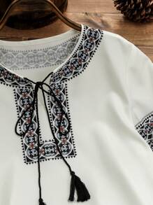 Lacomfia Blusa informal de mujer con mangas de farol y estampado colocado, para primavera/verano