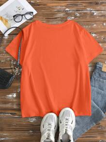 SHEIN LUNE Plus Size Western Bull Head T-Shirt, Women's Vintage 'DESERT WILD WEST' Slogan Graphic Tee Short Sleeve Top - Orange - View 2