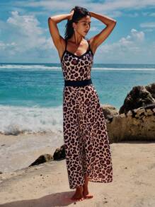Breezaya Women's Leopard Patchwork Color Block Dress, Casual Bohemian Style, Spring/Summer - Multicolor - View 1