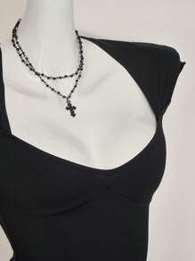 SHEIN ICON Sexy Sweetheart Neck Backless Basic Casual T-Shirt, Moisture Wicking & Breathable, Black,Rave Top - Black - View 7