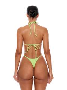 Musera Resort Quần bikini Tanga khoét eo cao, đính hạt lấp lánh, gợi cảm, thích hợp cho kỳ nghỉ hè, xuân, du lịch biển Ibiza. - màu xanh lá - Xem 3