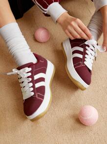 CUCCOO EASI 女士休闲百搭时尚运动鞋女鞋运动鞋春季鞋复活节休闲鞋返校鞋 - 酒紅色 - 查看 5