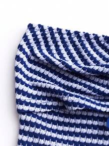 Breezaya Women Striped Lace-Up Backless Bustier Top - Royal Blue - View 3