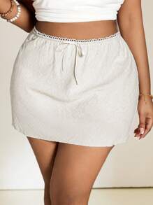 SHEIN PETITE CURVE Falda minimalista de unicolor talla grande, apropiada para el verano - Caqui - Ver 4