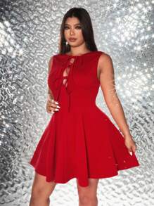 Viva Relle Summer Sexy Party Minimalist Sexy Elegant Fashion Wave Flared Bow Short Dress