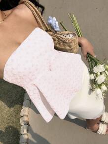 Sunnyshic Women's Fashion Vacation Embroidery Bow Bandeau Top - Baby Pink - View 4