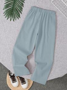 Tween Boy Casual Solid Color Woven Pants,Kids - Dusty Blue - View 4