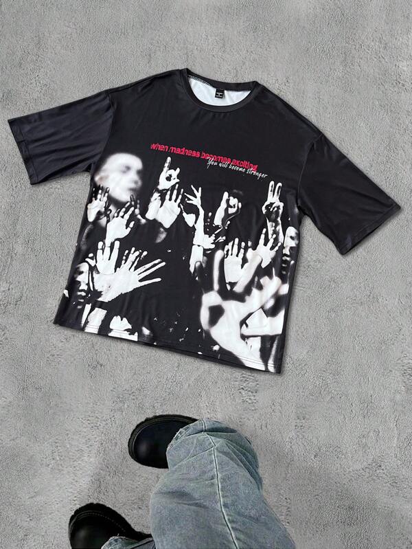 Manfinity EMRG 男士休闲短袖 T 恤，简约风格，适合日常穿着，图案 T 恤