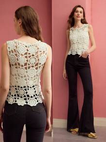 MOTF PREMIUM WEAVE HOLLOW OUT SWEATER VEST - White - View 2