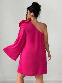 SHEIN Clasi 女士露肩花卉印花玫瑰红色迷你鸡尾酒连衣裙，夏季 - 玫紅色 - 查看 2