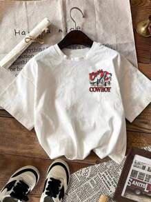 Glissea Western Cowboy Print Casual Comfortable Round Neck Men's T-Shirt