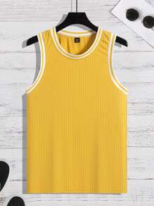 Manfinity Homme Men's Simple Stylish Contrast Trim Top, Suitable For Summer Men Summer Tank Tops Tank Top For Men Tank Tops Men - Yellow - View 4