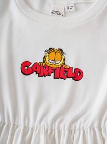 GARFIELD | SHEIN 年轻女孩卡通猫咪印花休闲可爱短袖连衣裙 - 白色 - 查看 4