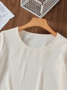 SHEIN LUNE Women's Fashionable Asymmetrical Hem Pocketed Dress With Large Round Neck For Summer - Apricot - View 3