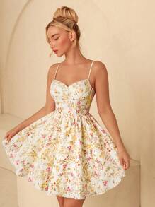 Glamine Spring & Summer Romantic Holiday Floral Lace Decorative Suspender Gathered A-Hem Fluffy Women's Mini Dresses,Summer Women Dresses Back To School Sundress, Spring Dress&Summer Dress,White Women Dresses Shein Frenchy Wedding Guest Summer Cute Dresses - Multicolor - View 5