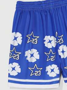 ROMWE MEN Prep Men's Prep Pentagram Floral Print Drawstring Waist Casual Shorts