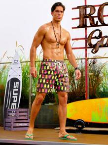Surfspeed Pantalones cortos de playa con cordón en la cintura y estampado de paletas de hielo para hombres - Multicolor - Ver 7